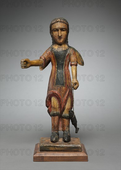 San Rafael - Archangel: santo de bulto, 1600s-1700s. America, New Mexico, 17th-18th century. Painted wood; overall: 36 x 48.3 x 7 cm (14 3/16 x 19 x 2 3/4 in.).