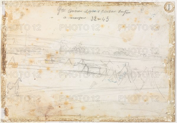 War Encampment Scene (verso), 19th century. Constantin Guys (French, 1805-1892). Graphite; sheet: 22.4 x 32.1 cm (8 13/16 x 12 5/8 in.).