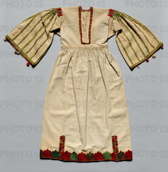 Woman's Dress, 1700s. Greece, Dodecanese Islands, Tilos ?, 18th century. Embroidery; silk and gold filé on cotton tabby; overall: 117 x 133 cm (46 1/16 x 52 3/8 in.)