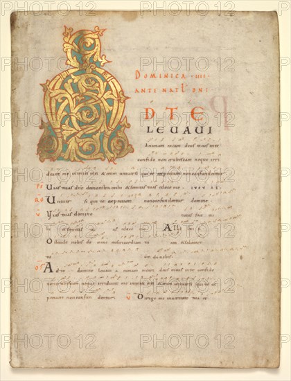 Single Leaf Excised from a Gradual and Sacramentary:  Initial A[d te lavavi], c. 1000-1010. Austria, Salzburg, early 11th Century. Ink, tempera, and gold on vellum; sheet: 22 x 16.7 cm (8 11/16 x 6 9/16 in.).