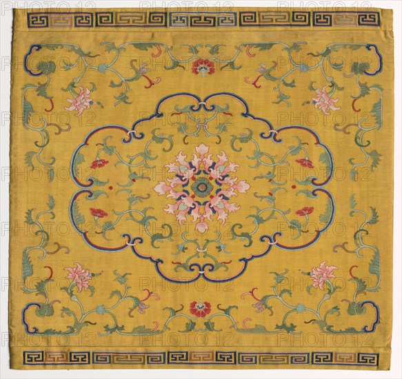 Cushion Cover, 1700s. China, 18th century. Silk, metallic thread; overall: 48.9 x 51.4 cm (19 1/4 x 20 1/4 in.).