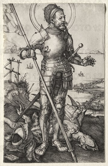 St. George on Foot, c. 1504-1505. Albrecht Dürer (German, 1471-1528). Engraving; sheet: 11.2 x 7.2 cm (4 7/16 x 2 13/16 in.)