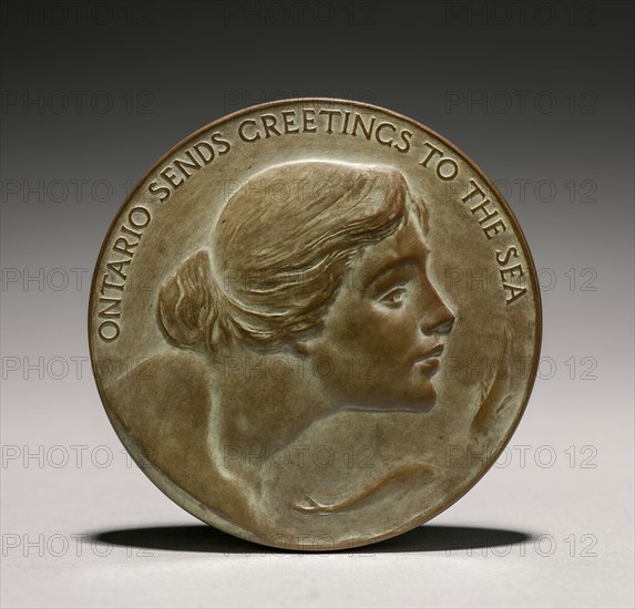 Medal: Ontario Sends Greetings to the Sea, 1800s-1900s. Lorado Taft (American, 1860-1936). Bronze; diameter: 7.4 cm (2 15/16 in.).