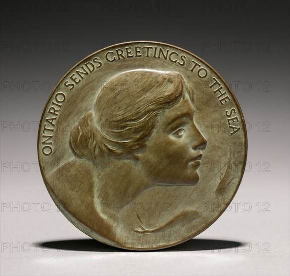 Medal: Ontario Sends Greetings to the Sea, 1800s-1900s. Lorado Taft (American, 1860-1936). Bronze; diameter: 7.4 cm (2 15/16 in.).