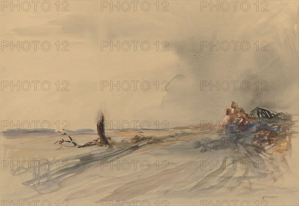 Devastated Land (recto), c. 1919. Jean Louis Forain (French, 1852-1931). Gray wash, watercolor, and gouache; sheet: 37.6 x 53.1 cm (14 13/16 x 20 7/8 in.).