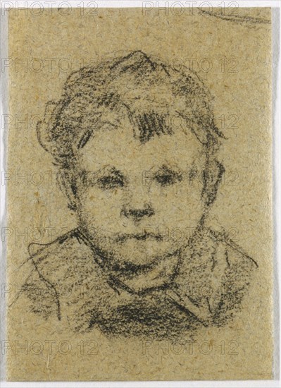 Emil Gauguin as a Child, Wearing a Collared Shirt, c. 1875-1876. Paul Gauguin (French, 1848-1903). Black crayon ; sheet: 9.9 x 7.1 cm (3 7/8 x 2 13/16 in.).