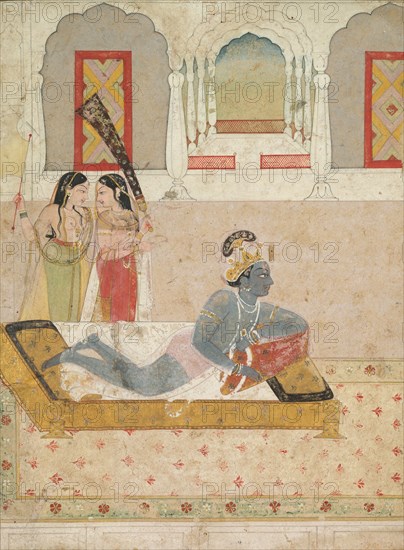 Krishna Awaiting Radha, c. 1750-1760. India, Pahari Hills, Guler school, 18th century. Ink and color on paper; overall: 18.6 x 13.2 cm (7 5/16 x 5 3/16 in.).