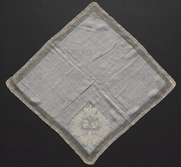 Handkerchief, 1700s. France ?, 18th century. Embroidery on linen ground; lace edging; overall: 54 x 52.1 cm (21 1/4 x 20 1/2 in.)