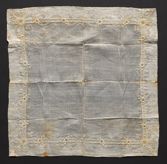 Embroidered Handkerchief, 1876. Switzerland, 19th century. Embroidery: linen; average: 39.4 x 39.4 cm (15 1/2 x 15 1/2 in.)