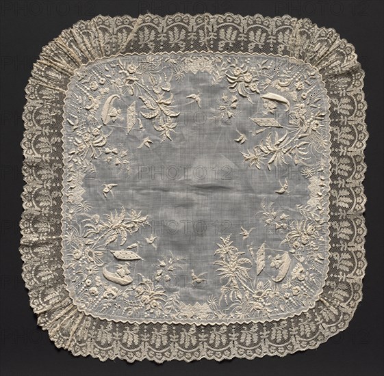 Embroidered Handkerchief, 1857. Switzerland, 19th century. Embroidery: linen; average: 48.3 x 48.3 cm (19 x 19 in.)