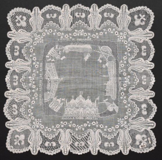 Embroidered Handkerchief, 1800s. Italy, 19th century. Embroidered linen; overall: 47 x 47 cm (18 1/2 x 18 1/2 in.).