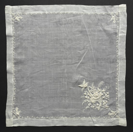 Embroidered Handkerchief, 19th century. Switzerland, 19th century. Embroidery: linen; average: 41.3 x 41.9 cm (16 1/4 x 16 1/2 in.)