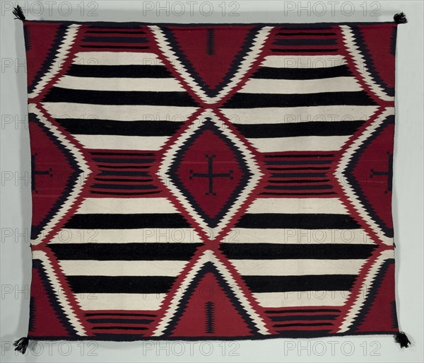 Fourth-Phase Chief Blanket Style Rug, c. 1900. America, Native North American, Southwest, Navajo, Post-Contact, Early Period. Tapestry weave: wool (handspun, Germantown, and bayeta); overall: 178.4 x 151.1 cm (70 1/4 x 59 1/2 in.)