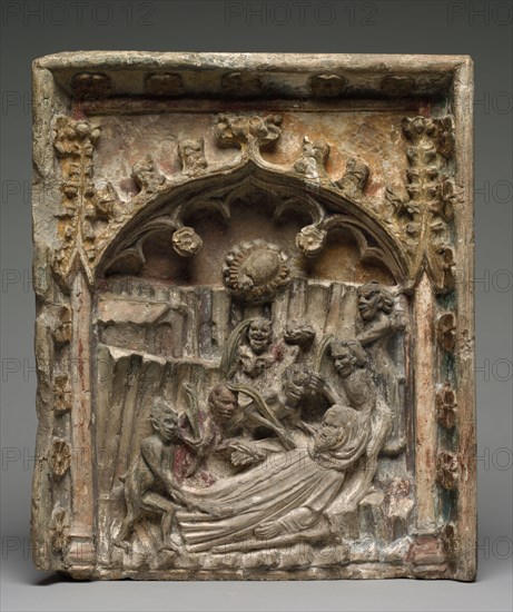 Temptation of Saint Anthony of Egypt, c. 1400s. France, c. 15th century. Stone; overall: 46.4 x 38.6 cm (18 1/4 x 15 3/16 in.).