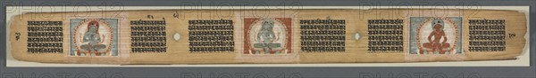 Perfection of Wisdom in Eight Thousand Lines: Ashtasahasrika Prajnaparamita, 1119. India, Bihar, Vikramashila Monastery. Ink and color on palm leaf; leaf: 5.4 x 56.2 cm (2 1/8 x 22 1/8 in.).