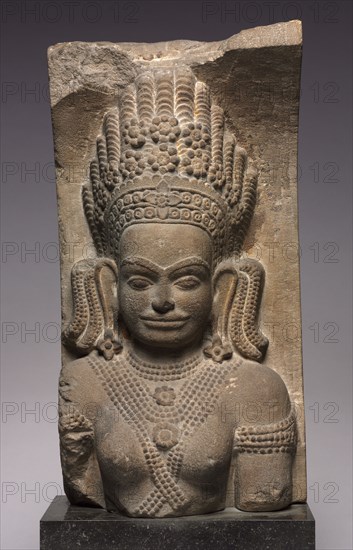 Apsaras, c. 1200. Cambodia, Angkor Thom, Terrace of the Leper King, Reign of Jayavarman VII, late 12th-early 13th Century. Sandstone; overall: 61 x 33 cm (24 x 13 in.).