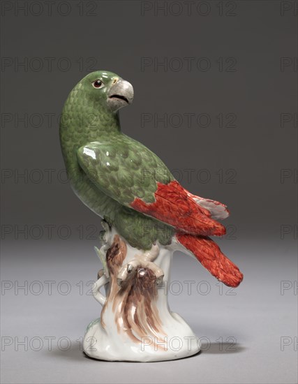 Candelabrum with Parrot (Parrot), c. 1740. Meissen Porcelain Factory (German), Johann Joachim Kändler (German, 1706-1768). Porcelain mounted in gilt bronze; part 1: 19.6 cm (7 11/16 in.); part 2: 29.6 x 32.1 cm (11 5/8 x 12 5/8 in.).