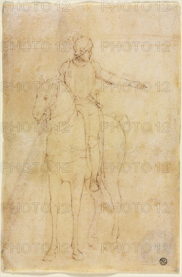 Armored Figure on Horseback, c. 1450. Circle of Vittore Carpaccio (Italian, 1455/65-1525/26). Pen and brown ink; sheet: 14.3 x 9.6 cm (5 5/8 x 3 3/4 in.).