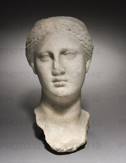 Head of a Woman, 400-200 BC. Greece, 4th-3rd Century BC. Marble; overall: 19.1 x 11.5 cm (7 1/2 x 4 1/2 in.).