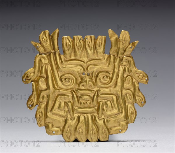 Plaque, c. 500-200 BC. Peru, North Coast, Chongoyape(?), Chavín style (1000-200 BC). Hammered and cut gold; overall: 12.5 x 13.8 cm (4 15/16 x 5 7/16 in.).