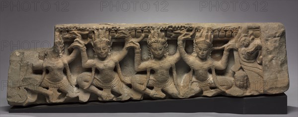 Frieze with Apsaras, late 1100s. Cambodia, Angkor, the Bayon, Reign of Jayavarman VII, late 12th-early 13th Century. Sandstone; overall: 25.4 x 87.6 cm (10 x 34 1/2 in.).