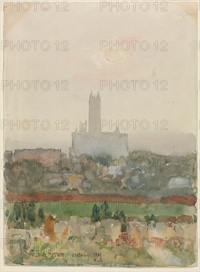 Canterbury Cathedral (recto); Hands Holding a Book (verso), 1889. Childe Hassam (American, 1859-1935). Watercolor with gouache and graphite; sheet: 18.7 x 13.9 cm (7 3/8 x 5 1/2 in.).