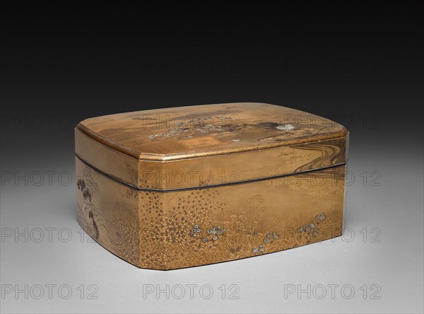 Lacquered Box with Tray and Lid, 1800s. Japan, 19th century. Lacquer with sprinkled gold; overall: 7.9 x 18.4 cm (3 1/8 x 7 1/4 in.).
