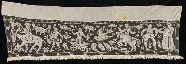 Panel with Unidentified Animals and Tree Pattern, 19th century. Spain ?, 19th century. Needle lace, filet/lacis (knotted ground and darned in two directions); bleached linen (est.); overall: 76.2 x 219.1 cm (30 x 86 1/4 in.).