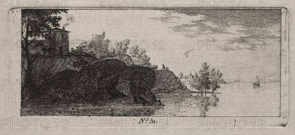 Cottage on a Rocky Promentory along a River. Antoine de Marcenay de Ghuy (French, 1724-1811). Etching