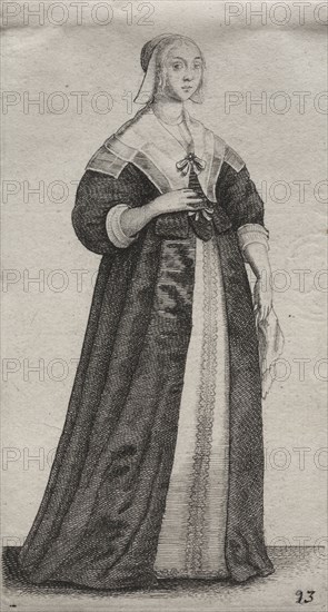 The Several Habits of English Women, from the Nobility to the Country Women as they are in these times:  The Woman with a Handkerchief, 1639. Wenceslaus Hollar (Bohemian, 1607-1677). Etching