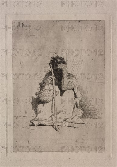 Seated Beggar. Mariano Fortuny y Carbó (Spanish, 1838-1874). Etching