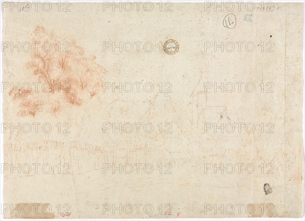 Sketch of a Village (verso), 18th century?. France, 18th century (?). Red chalk; sheet: 26.9 x 36.9 cm (10 9/16 x 14 1/2 in.).