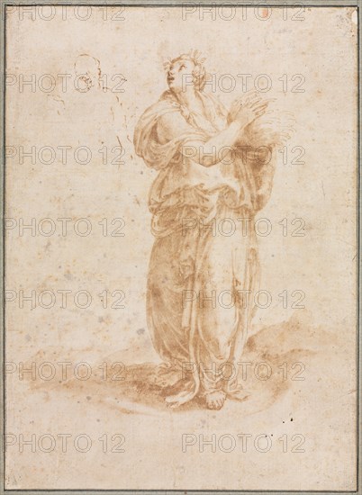 Ceres, 16th century. Lelio Orsi (Italian, 1511-1587). Pen and brown ink and brush and brown wash; incised, squared in black chalk, framing lines in graphite (left and bottom); sheet: 25.6 x 18.7 cm (10 1/16 x 7 3/8 in.); secondary support: 29.3 x 22 cm (11 9/16 x 8 11/16 in.).