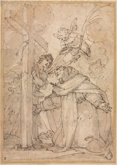 Saint Peter Martyr, 16th Century?. Giovanni Battista Paggi (Italian, 1554-1627). Pen and brown ink and brush and brown wash over black chalk; sheet: 33.6 x 23.5 cm (13 1/4 x 9 1/4 in.); secondary support: 42.3 x 31.8 cm (16 5/8 x 12 1/2 in.).
