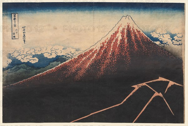 Rain Below the Mountain (from the series Thirty-six Views of Mt. Fuji), early 1830s. Katsushika Hokusai (Japanese, 1760-1849). Color woodblock print; overall: 25.4 x 38.4 cm (10 x 15 1/8 in.).