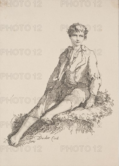 Specimens of Polyautography:  Boy Seated on a Grassy Bank, 1803. Thomas Barker (British, 1769-1847). Lithograph