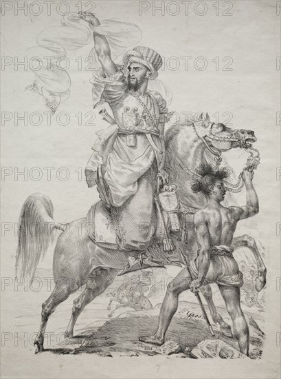 A Mameluke Chief on Horseback Signaling for Help, 1817. Antoine-Jean Gros (French, 1771-1835). Lithograph