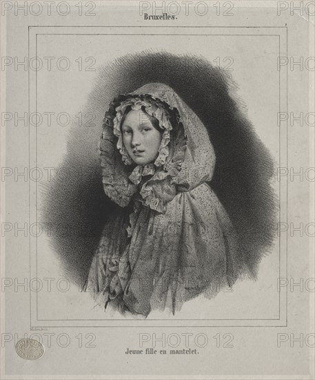 Brussels:  Young Girl in a Cape. Jean Baptiste Madou (Belgian, 1796-1877). Lithograph