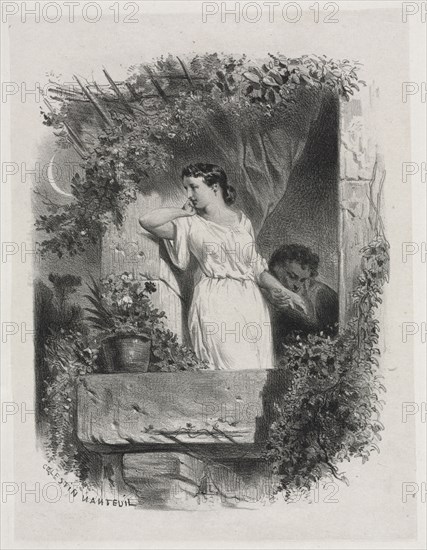 On the Balcony, 1842. Célestin François Nanteuil (French, 1813-1873). Lithograph