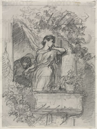 On the Balcony. Célestin François Nanteuil (French, 1813-1873). Pencil