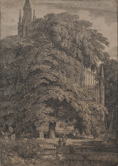 Gothic Church among Oaks, 1810. Karl Friedrich Schinkel (German, 1781-1841). Lithograph with tint stone; sheet: 47.8 x 34.1 cm (18 13/16 x 13 7/16 in.)