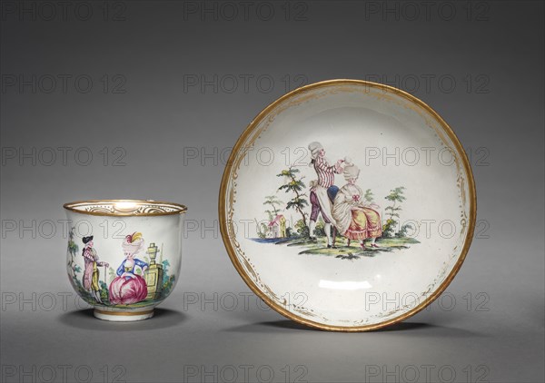 Cup and Saucer, mid-18th century. England, mid-18th Century. Enamel on metal; diameter: 3.2 x 14.2 cm (1 1/4 x 5 9/16 in.); diameter of mouth: 7.2 cm (2 13/16 in.); overall: 6.4 cm (2 1/2 in.).