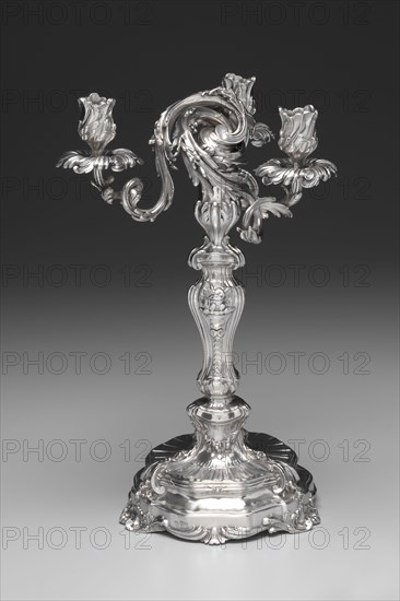 Candelabrum, 1757-1758. François Thomas Germain (French, 1726-1791). Silver; diameter: 19.9 cm (7 13/16 in.); overall: 38.1 x 24.5 cm (15 x 9 5/8 in.).