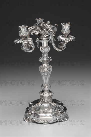 Candelabrum, 1757-1758. François Thomas Germain (French, 1726-1791). Silver; diameter: 19.9 cm (7 13/16 in.); overall: 38.1 x 24.5 cm (15 x 9 5/8 in.).