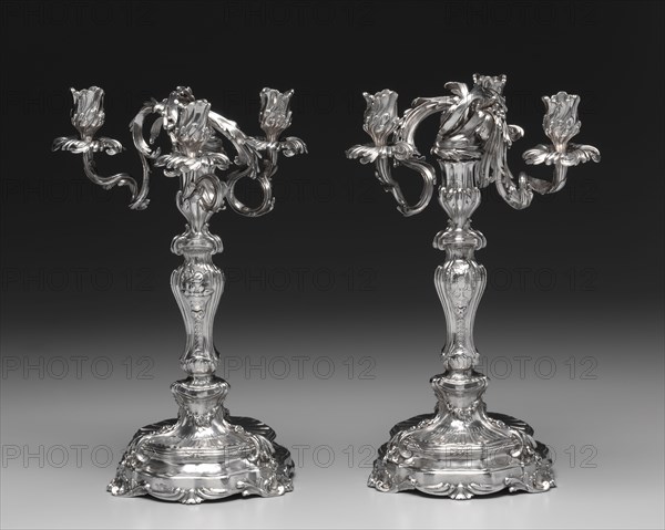 Candelabrum Pair , 1757-1758. François Thomas Germain (French, 1726-1791). Silver; diameter: 19.9 cm (7 13/16 in.); overall: 38.1 x 24.5 cm (15 x 9 5/8 in.).