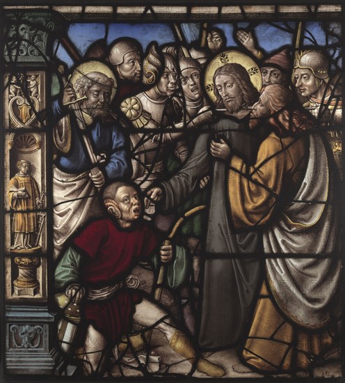 The Kiss of Judas, 1522-1526. Or Everhard Rensig (German), Gerhard Remisch (German). Pot-metal and white glass, silver stain and sanguine; overall: 73.7 x 71.8 cm (29 x 28 1/4 in.).