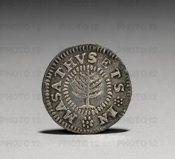 Pine Tree Shilling (obverse), 1652. John Hull (American, 1624-1683), Robert Sanderson (American, 1609-1693). Silver; diameter: 2.6 cm (1 in.).