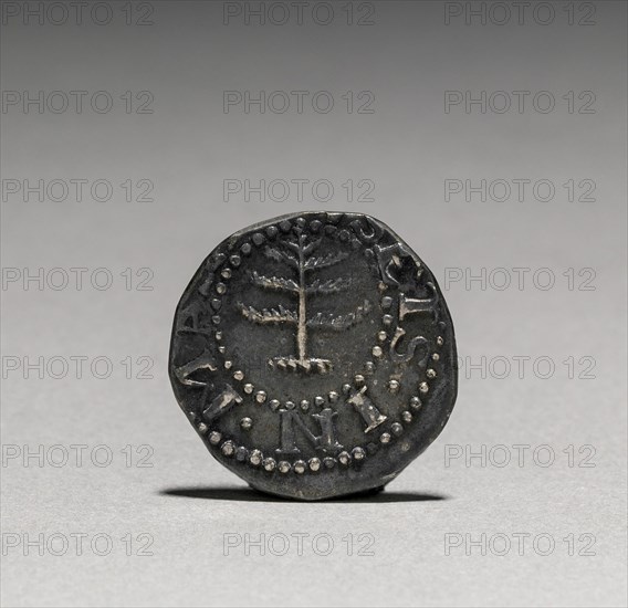 Pine Tree Sixpence (obverse), 1652. John Hull (American, 1624-1683), Robert Sanderson (American, 1609-1693). Silver; diameter: 2 cm (13/16 in.).