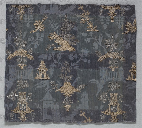 Brocaded Damask, 18th century (?). Italy or Spain, 18th century (?). Damask, brocaded; silk and metal; average: 24.2 x 26.4 cm (9 1/2 x 10 3/8 in.)