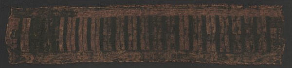 Headcloth, c. 600-400 B.C.. Peru, South Coast, Paracas, Middle Period, c. 600-400 BC (Early Horizon, Epoch 10). Embroidery on tabby cloth; needle reseau and fringe at border; overall: 40.7 x 182.9 cm (16 x 72 in.).